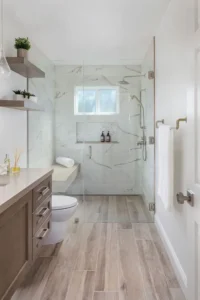 wood tiles flooring bathroom